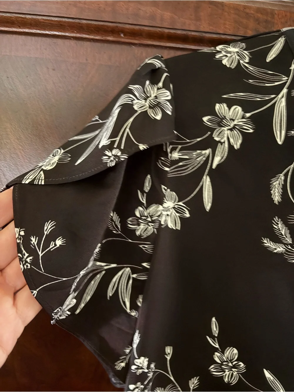 Black Floral Short-Sleeve V-Neck Top